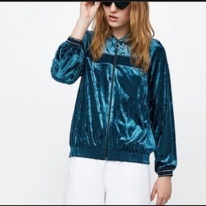 Zara Crushed Velvet Bomber Jacket